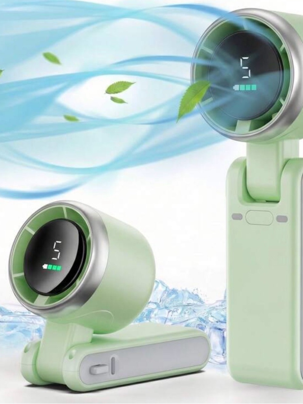 Portable Clip Fan with LED Display - Mint Green